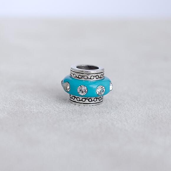 Brighton Barrel Charm Spacer Bead Blue Enamel Rhinestone Silver Plated Retired - Picture 1 of 4